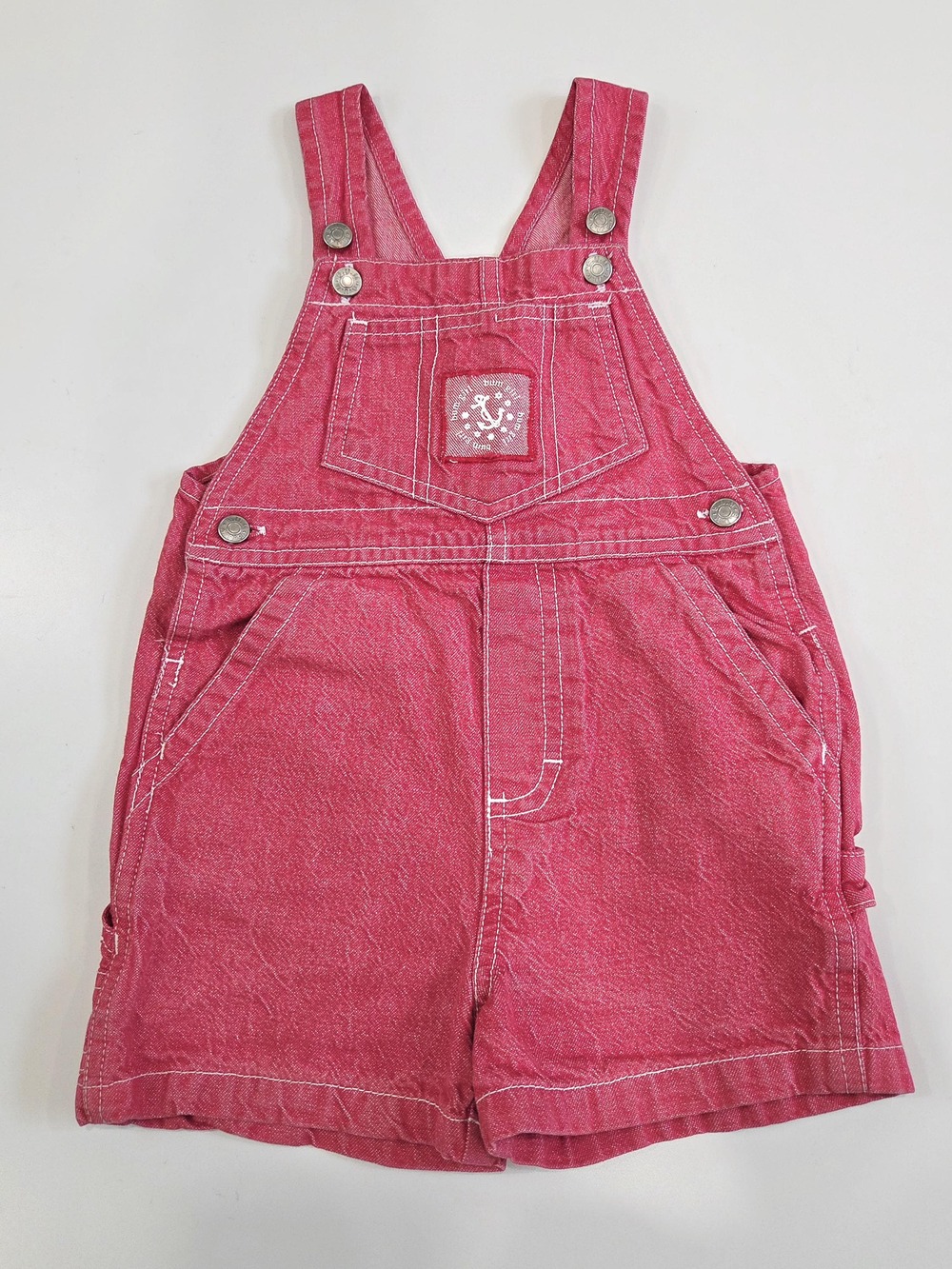 Vintage B.U.M. Equipment denim short overalls, Bum Girl size 2T, red 100% cotton